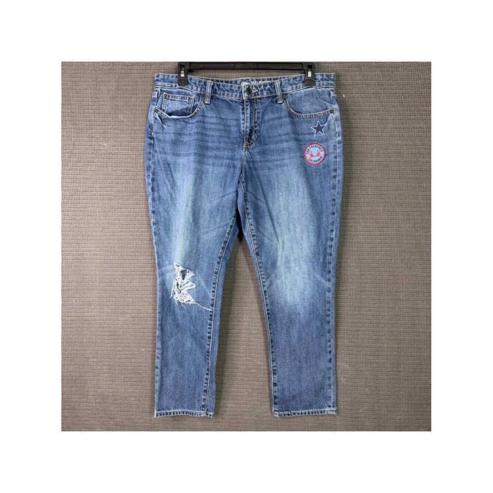 Gap Sexy Boyfriend Fit Jeans Size 12 Distressed Blue Denim Patch Detail
